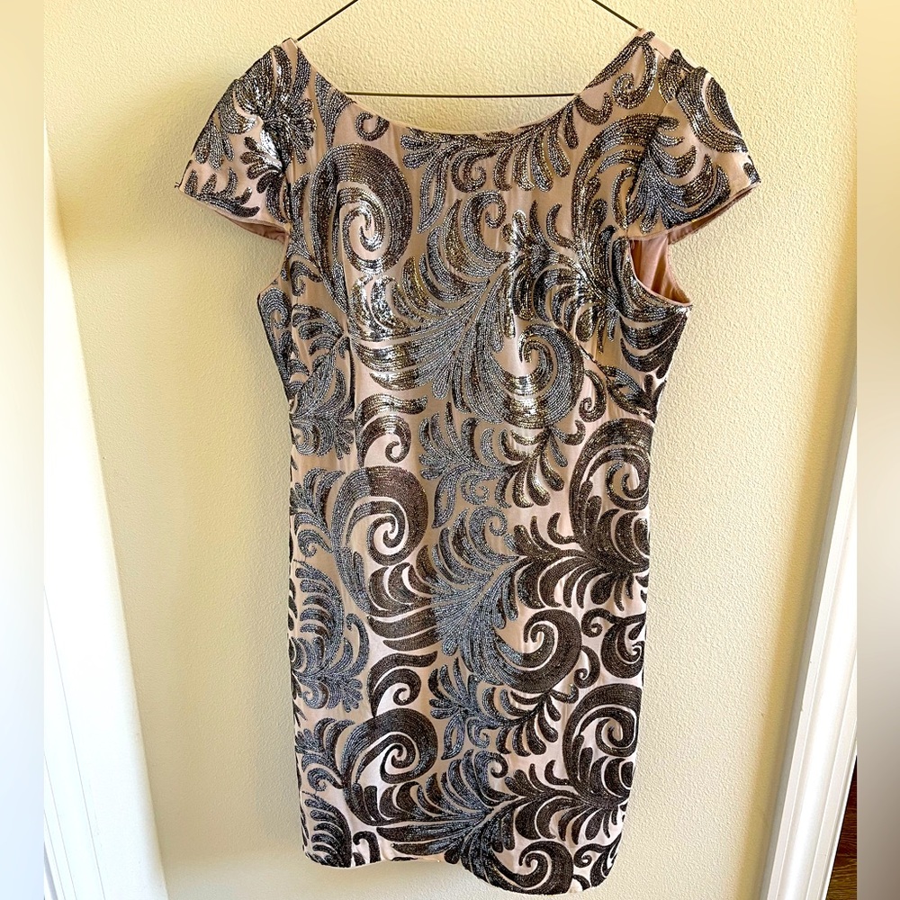 Adriana papell bodycon sequin dress - taupe and dark grey